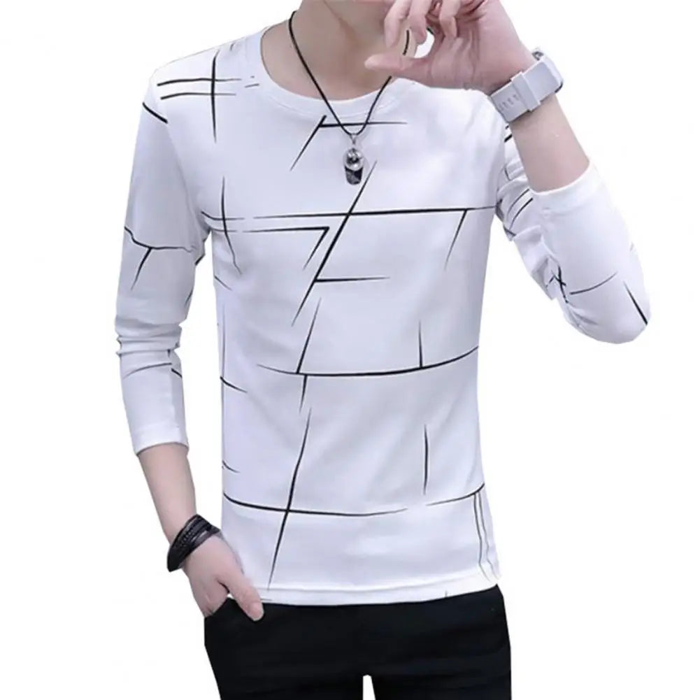 Fashion O-Neck Casual Printed T-Shirt Men's Clothing 2023 Spring New Loose Korean Pullovers Long Sleeve All-match Tee Sh