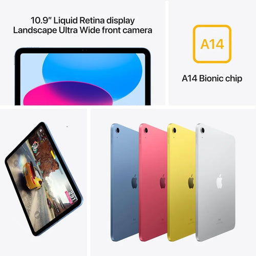 Apple iPad 10th Generation A14 Bionic Chip 10.9'' Liquid Retina Display 64GB Wi-Fi 6 12MP Ultra Wide Front Camera Touch ID