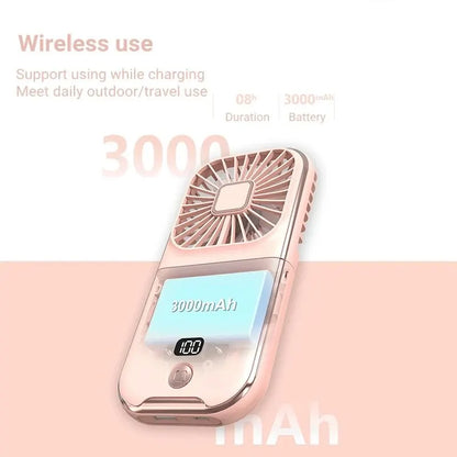 3000mAh Battery Powered Mini Portable Outdoor Handheld Fan Neck Fan USB Rechargeable 180° Folding Wireless Desktop Air Cooling