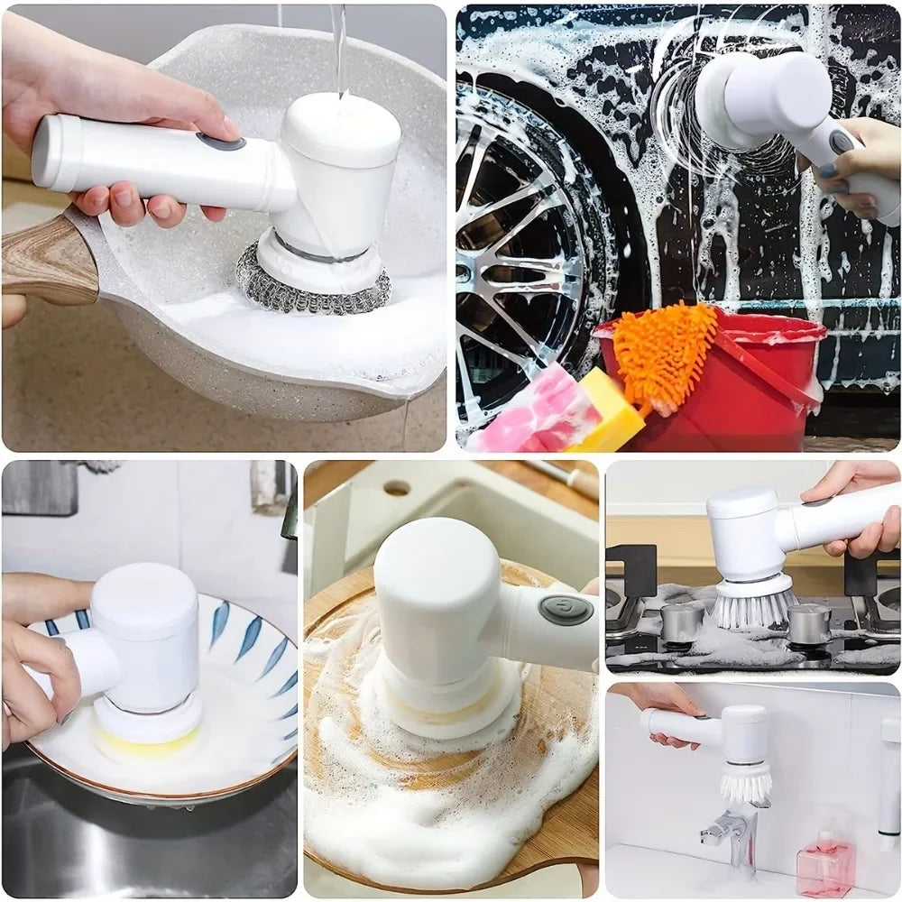 Electric Spin Purifier With 5 Replaceable Brushes, Electric Cleaning Brush, Handheld, Rechargeable, Shower Head