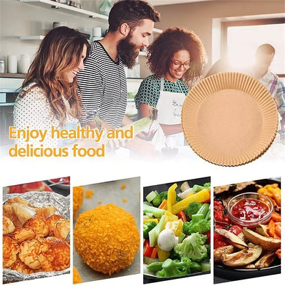 50pcs Non-Stick Disposable Air Fryer Liners  Parchment Paper for Baking Roasting Microwaving Oil Water Proof Blister Packaging