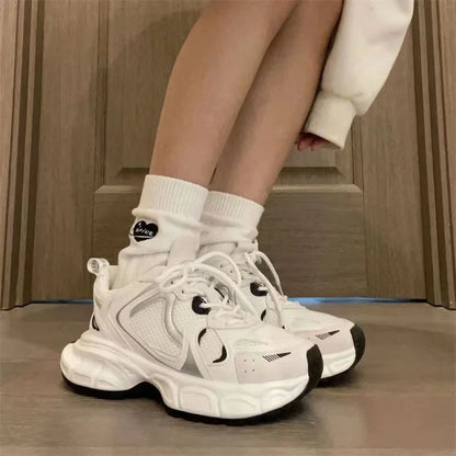 Women's Shoes Sports Single Shoes Butterfly Daddy Shoes Round Toe Sneakers Lightweight Breathable Sneakers PU Rubber Lace Up