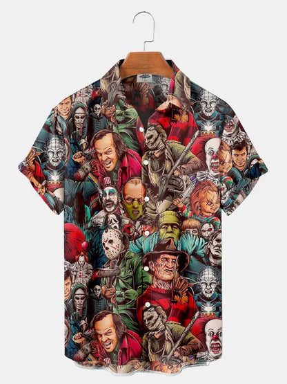 Men's Shirt 3D Printed Horror Pattern Tops 2024 Summer New Hawaiian Fashion Designer Men's Horror Shirts Movie Print Tops