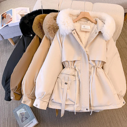 2023 New Fashion Women Winter Jacket Fake Fur Collar Oversized Long Coat Hooded Warm Lining Female Puffer Jacket Parkas Mujer