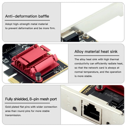 2.5G PICE To RJ45 Network Card RTL8125B chip 2500Mbps RJ45 PCI Express Converter Lan Ethernet Gigabit Adapter For Win7/8/10/11