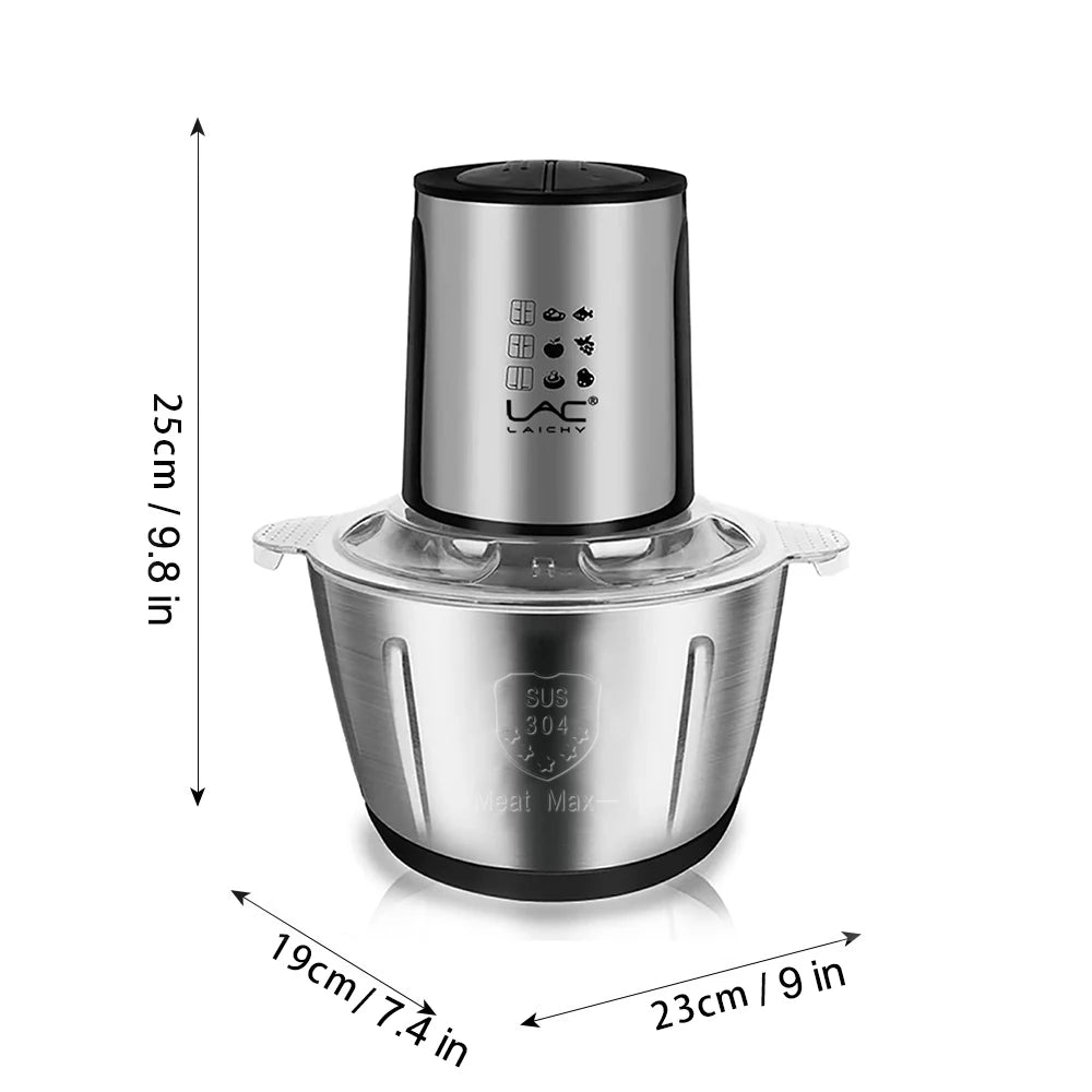 LAC Household 2l Capacity Stainless Steel Container Electric Food Processor For Minced Meat Vegetables Garlic Meat Grinder