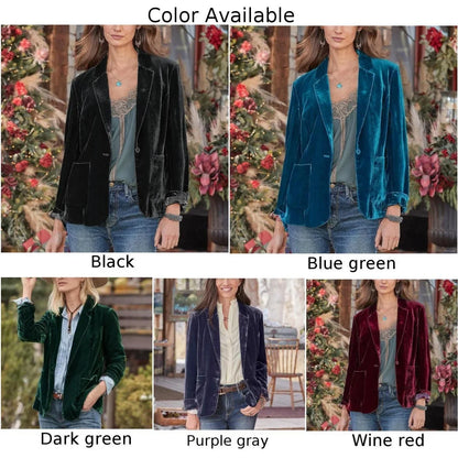 Casual Velvet Blazer Women Solid Long Sleeve Button Jackets Vintage Streetwear Sexy Coats Spring Autumn Outerwear