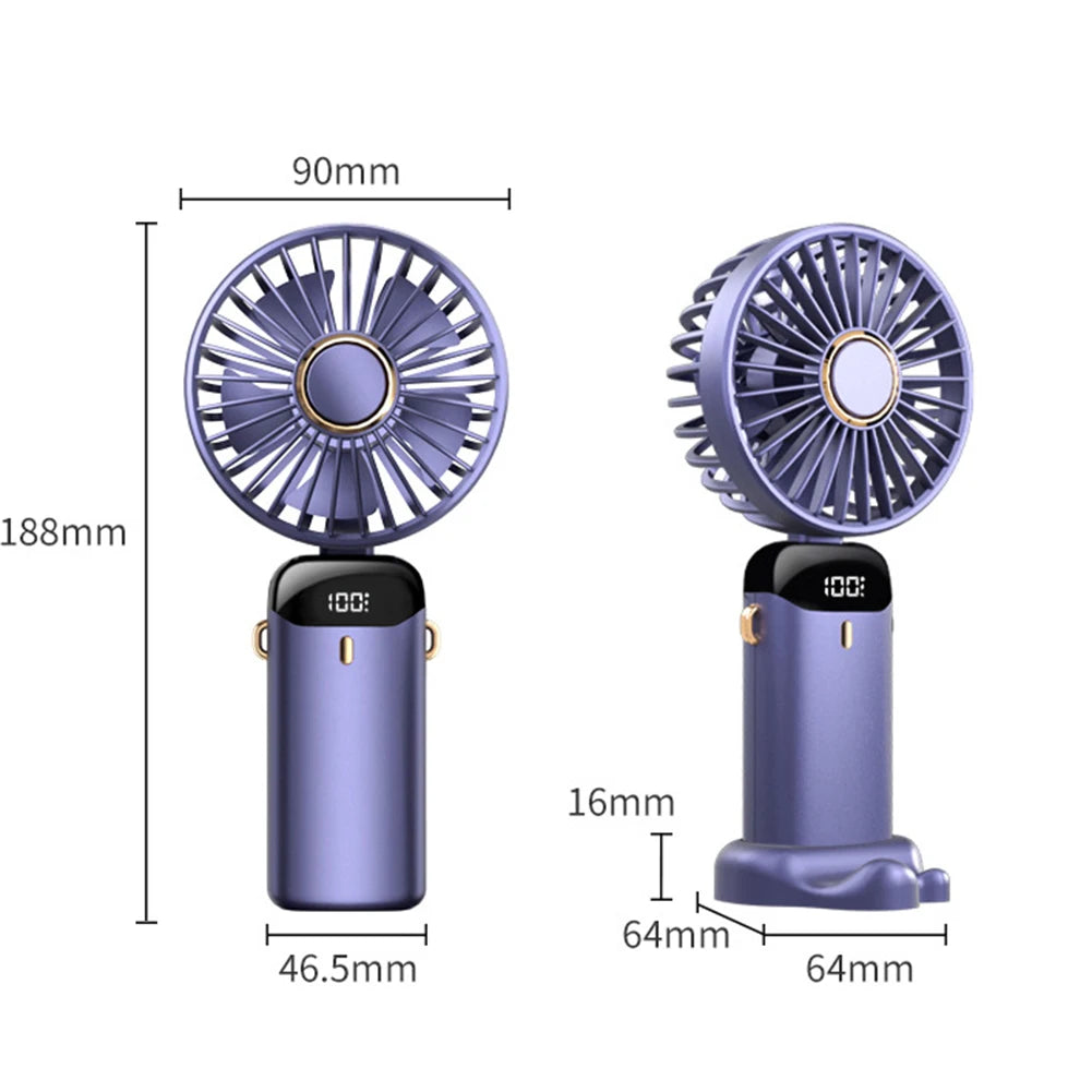 2023 New Portable Hand-Held 3000 mAh Fan Office Desktop Multifunctional Folding Small Pocket Electric LED Display Cooling Fans