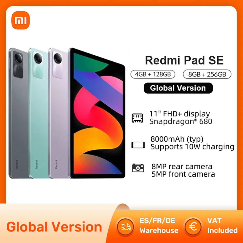 Xiaomi Redmi Pad SE Mi Tablet Global Version 4GB 128G 8GB 256G Snapdragon® 680 90Hz 11" FHD Display 8000mAh Battery 8MP Camera