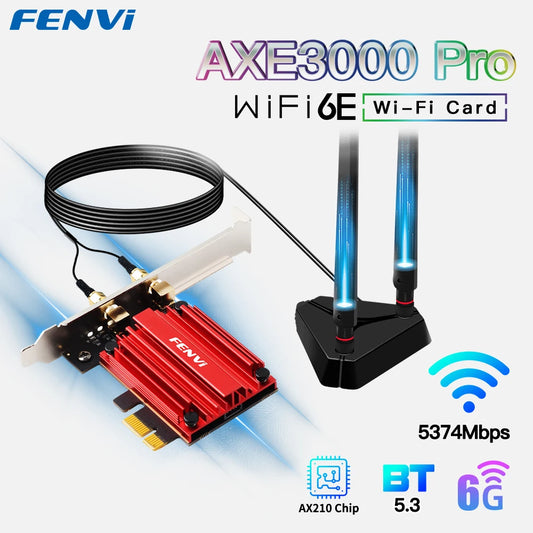 FENVI WiFi Adapter WiFi 6E AX210 5374Mbps Tri Band 2.4G/5G/6Ghz Blue-tooth 5.3 802.11AX Game Red Wireless Network Card Win10/11