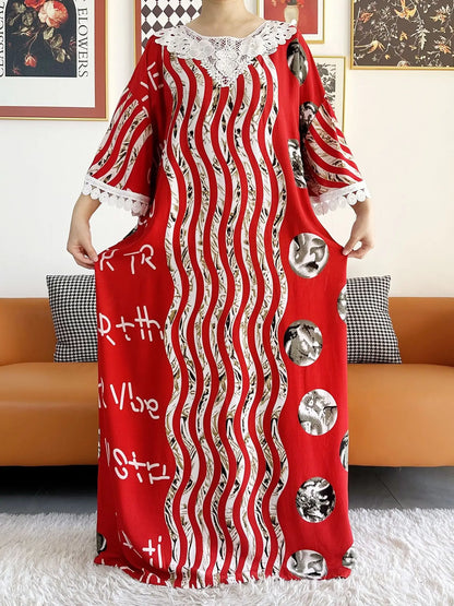 2023 Summer Party Dress Short Sleeve With Big Scarf Shinning Printing Floral Loose Boubou Maxi Islam Women African Abaya Clothes