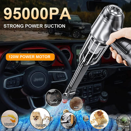 Car Vacuum Cleaner 95000PA Strong Suction Wireless Vacuum Cleaner 2 in 1 Handheld Cleaning Machine Portable Cleaner for Car Home