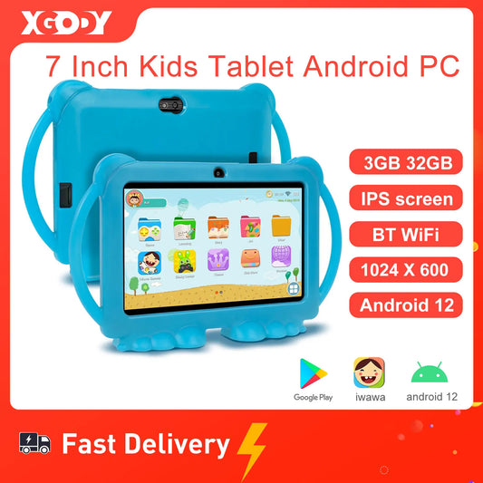 XGODY 7 Inch Android Kids Tablet PC For Study Education IPS Screen 4Core WiFi OTG Children Tablets Cute Protective Case Optional