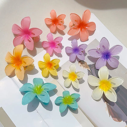 2024 Korean Gradient Flower Acrylic Hair Clip for Women Girls Sweet Hairpins Summer Beach Hawaiian Headwear Hair Accessories