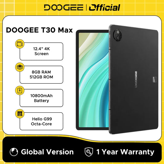 World Premiere DOOGEE T30 Max Tablet 12.4" 2.5K 20GB(8+12) 512GB Android14 50MP Dual Camera 10800mAh Aluminum Alloy Nano Unibody