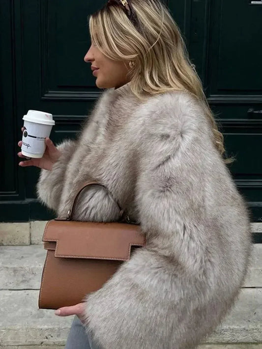 Fashion Fluffy Faux Fur Coat For Women Winter Elegant Loose Long Sleeve Jacket Female Luxury Thick Lady High Street Outerwear