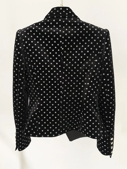 HIGH STREET Newest Fashion 2024 Designer Blazer Women's Shimmer Polka Dot Velvet Blazer