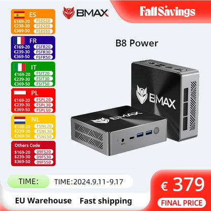 BMAX B8 Power Mini PC Intel Core i9-12900H Turbo Frequency 5.0GHz 24GB DDR5 RAM 1TB NVMe SSD WiFi 6 Bluetooth 5.2