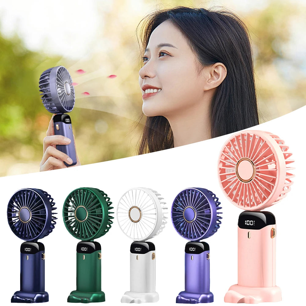 2023 New Portable Hand-Held 3000 mAh Fan Office Desktop Multifunctional Folding Small Pocket Electric LED Display Cooling Fans