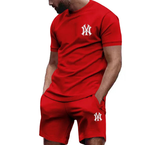 Men's two-piece sportswear, short sleeved T-shirt and pants set, running and fitness sportswear, summer, 2024