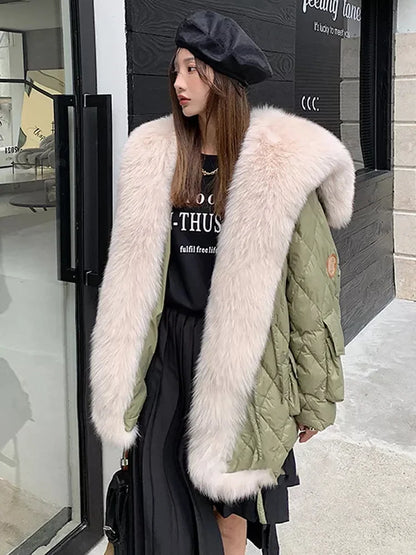 2024 Luxury Fox Fur Collar Long Coats 2024 Women Winter Soft Warm Loose Jacket Puffer Parka Female Windproof Snow Outwear Coats