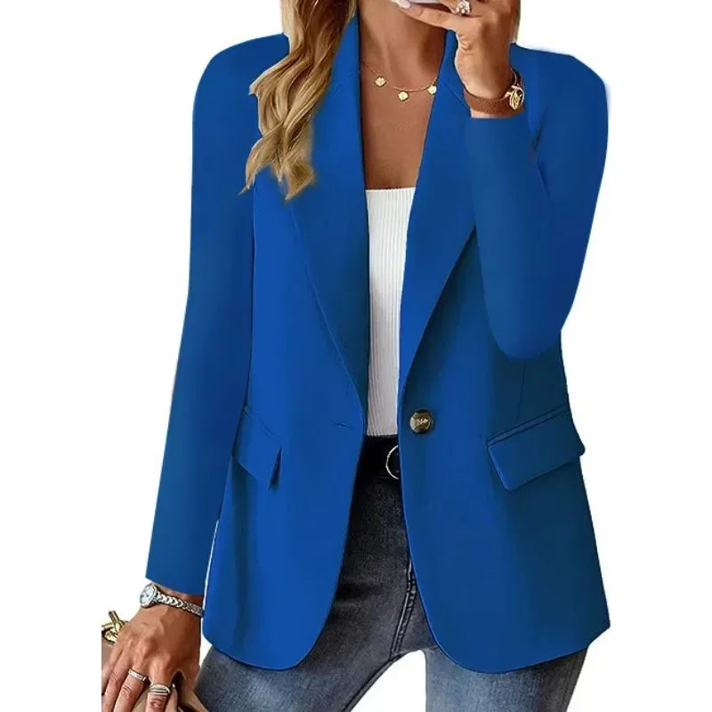 Women's S-2XL Size Commuter New Style Long Sleeved Fashion Cardigan Small Suit Coat Elegant Solid Color Casual Women's Suit Top