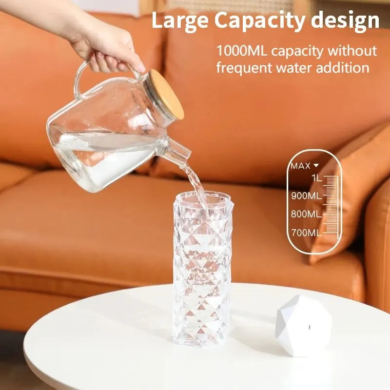 1PC Colorful USB Crystal Humidifier 500/1000ml Large Capacity Air Humidifier Portable Room Office Desktop Humidifier