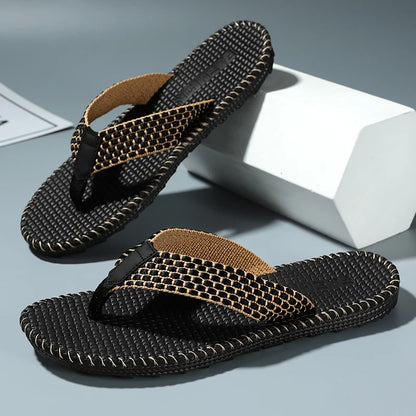 Men's flip flops summer new lightweight rubber woven slippers fashion casual outdoor sandals breathable anti slip beach shoes