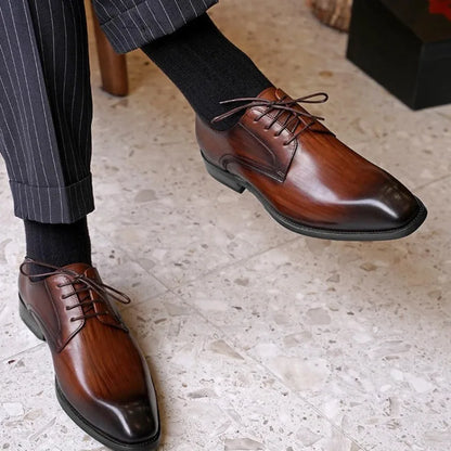 Flat Men Formal Shoes Luxury Genuine Leather Handmade High Quality Square Toe Lace Up New Business Party Social Shoes