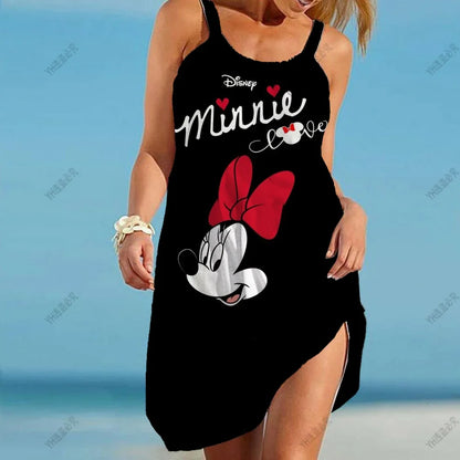 Dress Mickey Y2k Sleeveless Dresses for Women 2024 Sling Elegant Boho Party Minnie Mouse Summer Woman Loose Beach 3D Print Sexy