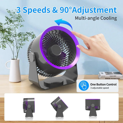 Air Circulator Desk Fan, Rechargeable Fan 3 Speed 90° Adjustable, Strong Airflow Fan, 8 Inch, Quiet Fan for Bedroom/Office/Camp