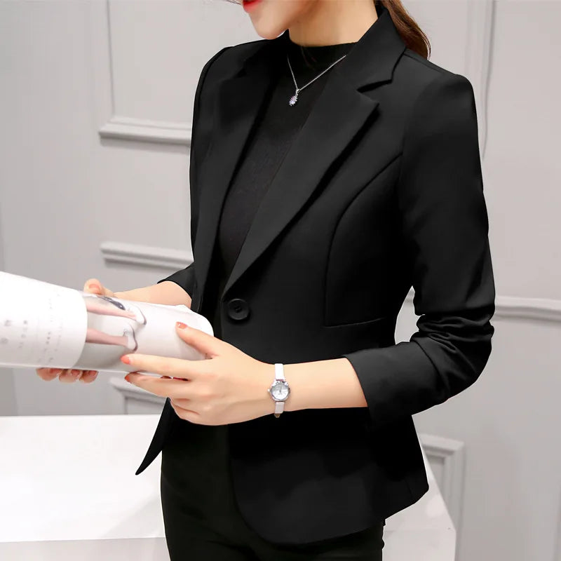 Black Women Blazer Formal Slim Blazers Lady Office Work Suit Pockets Jackets Coat Female Korea Casual Short Blazer Femme Blazers