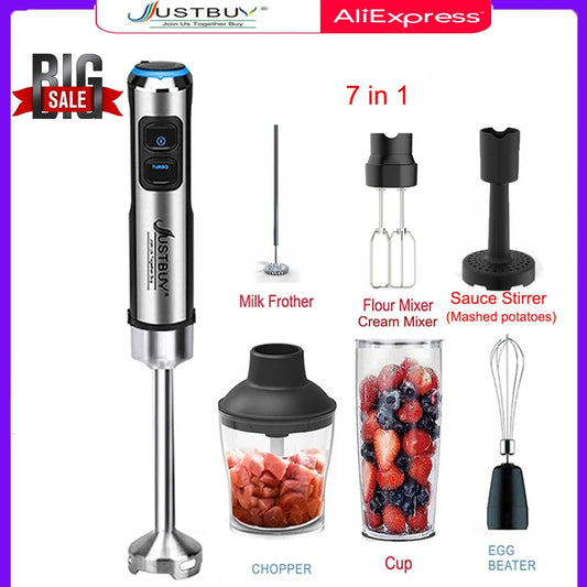 7/6/4in1 1500W Electric Stick Hand Blender Mixer Immersion Egg Whisk Juicer Meat Grinder Food Processor