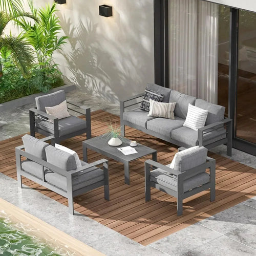 Aluminum Outdoor Patio Furniture Set Modern Patio Conversation Sets Outdoor Sectional Metal Sofa with 5 Inch Cushion and Table