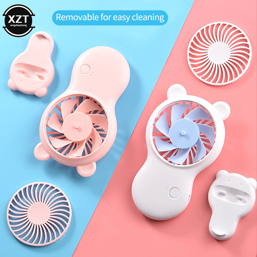 Cartoon Bear-shaped Fan Handheld Mini Fan Portable Pocket USB Charging Fan Summer Air Cooler Outdoor Travel Fan