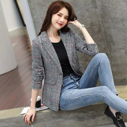 Ladies New Fashion Lattice Suit Blazer Women Clothing Woman Office Wear Casual Nice OL Jacket Female Girls Coats PA1200