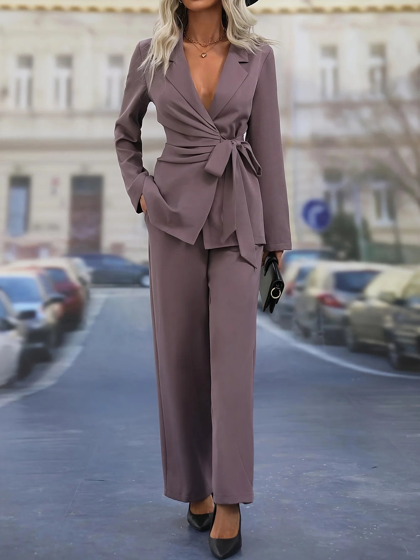 New 2024 Women's Formal Business Suit Sets Office Wear Two Piece Blazer Pants Sets Professional Woman Suit With Waist Tied Sets