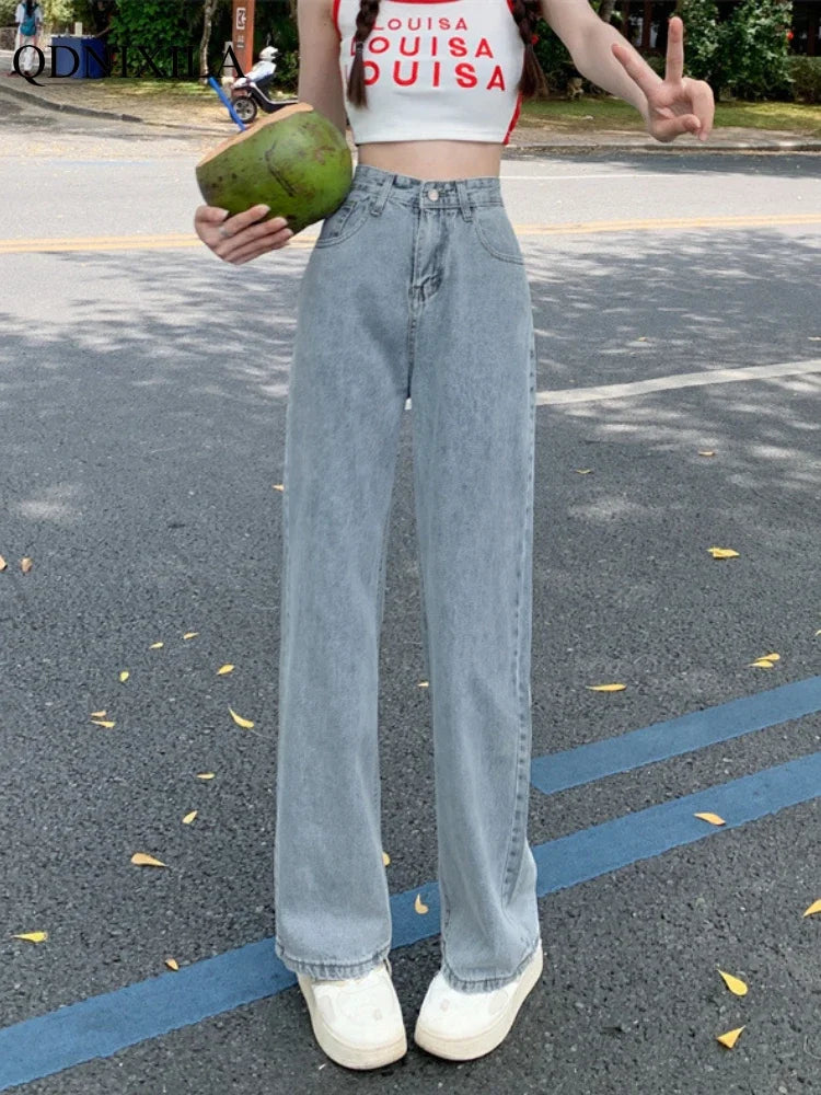 2024 Spring Autumn New Vintage High Waist Pants for Women Korean Fashion Streetwear Straight Jeans Casual Baggy Woman Trousers