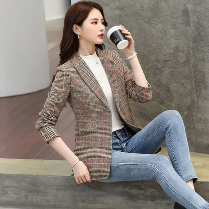 Ladies New Fashion Lattice Suit Blazer Women Clothing Woman Office Wear Casual Nice OL Jacket Female Girls Coats PA1200