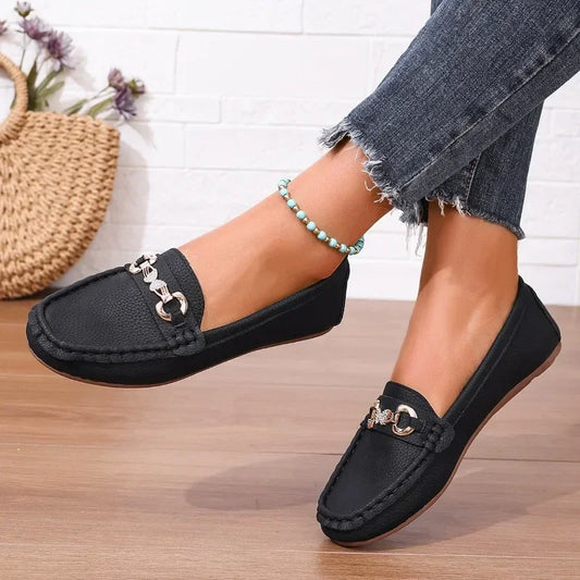 2024 Spring and Autumn Solid Color Women's Flat Shoe Fashionable Round Toe Low Heel Casual Large Size Slip-on Women's Flat Shoes