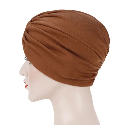 2024 New Knot Hijab Turban Hat Solid Color Pleated Head Wraps Elastic Head Scarf Casual Chemo Cap Beanies For Women