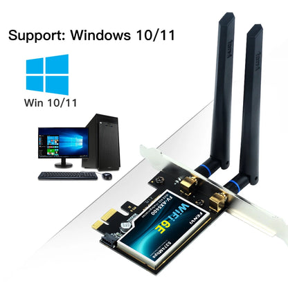 FENVI Wi-Fi 6E AX210 Wireless Card 5374Mbps Tri Band 2.4G/5G/6GHz BT 5.3 PCI Express Network Cards WiFi Adapter For PC Win10/11