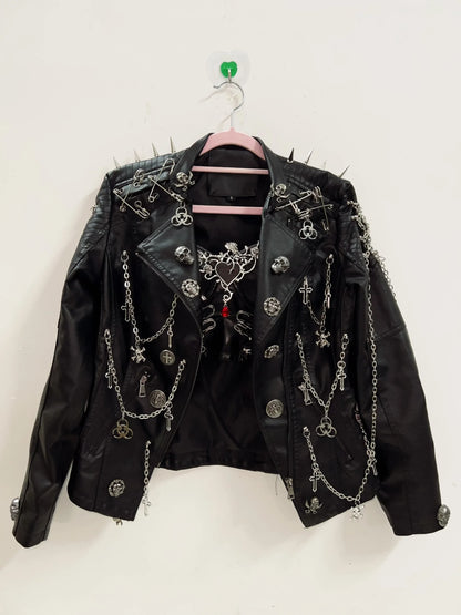 Rivets Jacket  Skull  Jacket  vintage Jacket Punk Jacket y2k Jacket y2k fashion Gothic Jacket harajuku fashion Cross Jacket