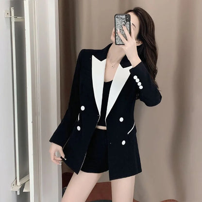 High-Quality Black Suit Jacket Women's 2022 Autumn Blazer Design Sense Of Contrast Color Lady Clothes Women's Trench Coat Spring