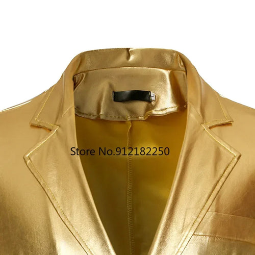 Men's Shiny Gold 2 Pieces Suits (Blazer+Pants) Terno Masculino Fashion Party DJ Club Dress Tuxedo Suit Men Stage Singer Clothes