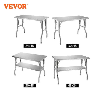 VEVOR Single/Double-Shelf Professional Stainless Steel Open Kitchen Folding Work Prep Tables Easy Storage for Home Commercial