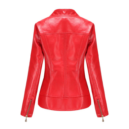 New Arrival 2024 Brand Spring Autumn Motorcycle Leather Jackets Red PU Jacket Women Slim Coat Black Green S-4XL