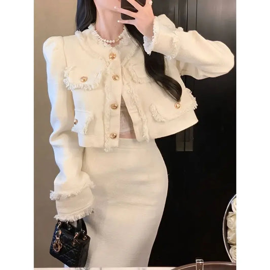 UNXX Chic and High-end Suit Set for Women - New Autumn Winter Short Cardigan Jacket Slim Split Long Skirt Female Lady