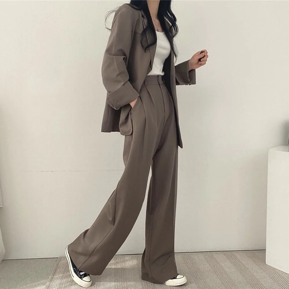 Autumn Casual Blazers Pant Sets Women 2024 Fall 2 Piece Sets Single Breasted Office Lady Pantsuit Solid Trousers Coats Tops Suit