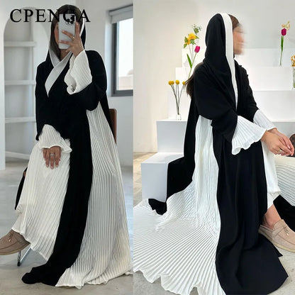 2024 Elegant Middle East Muslim Modest Dress for Women Ramadan Saudi Arabia Dubai Abaya Fashion Islam Patchwork Coat Turkey Gown